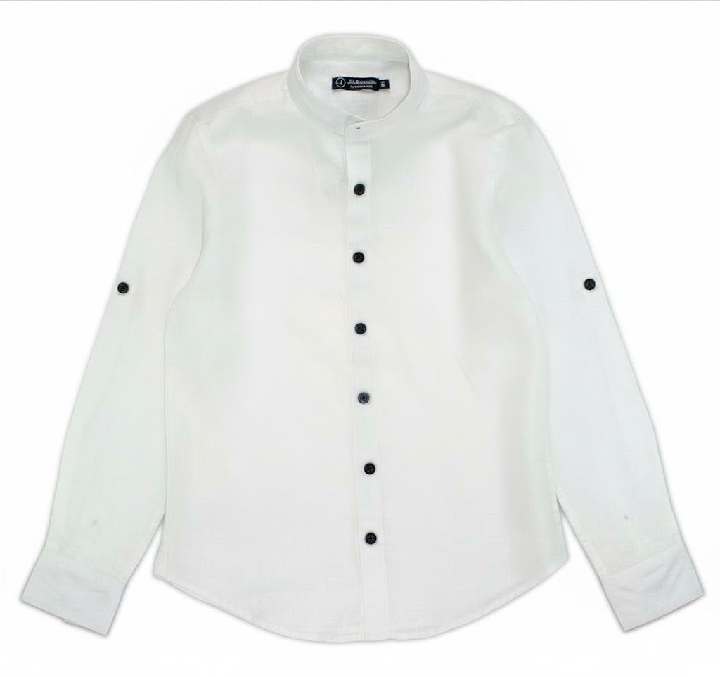Jeckerson Bambino Camicia Bianca In Lino,collo Coreana.