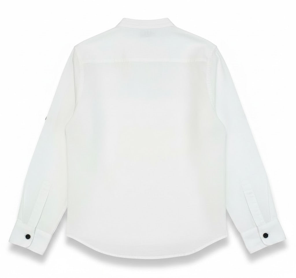 Jeckerson Bambino Camicia Bianca In Lino,collo Coreana.