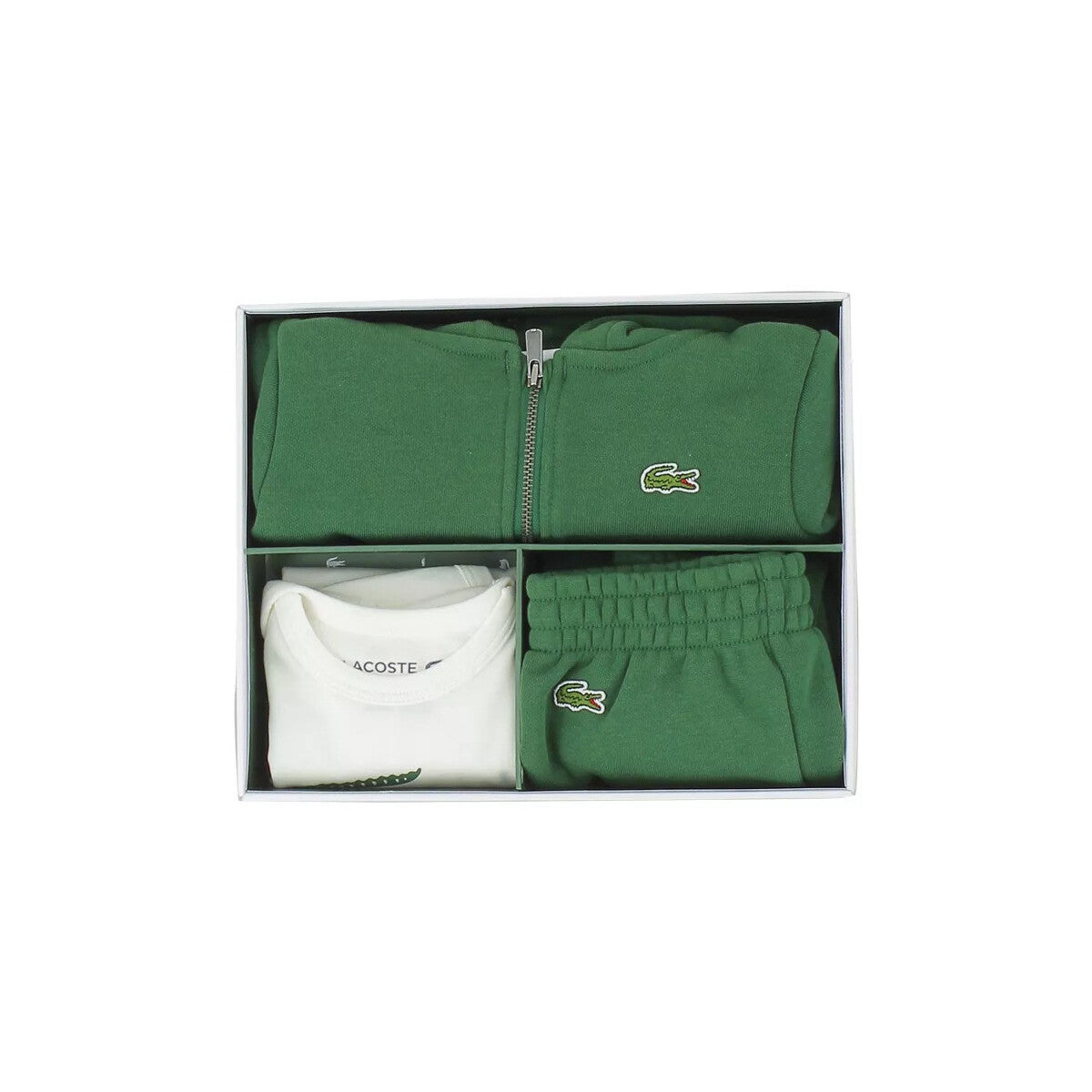 Completo Lacoste felpa e pantalone verde con body bianco