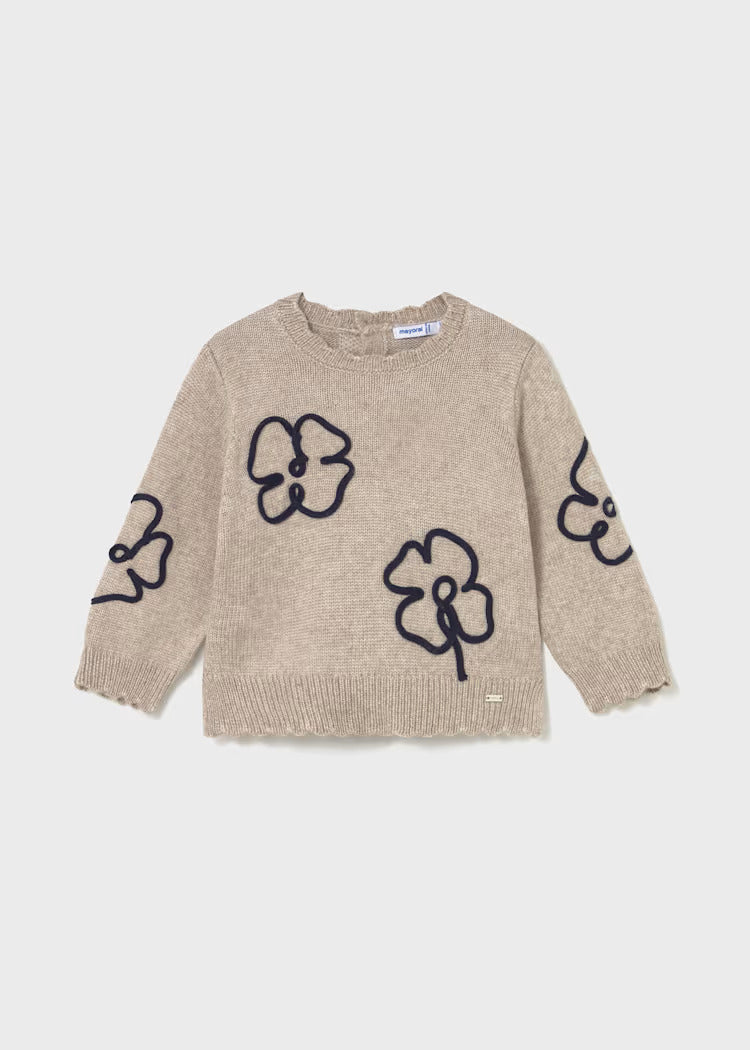 Maglione beige per neonata con fiori blu Mayoral