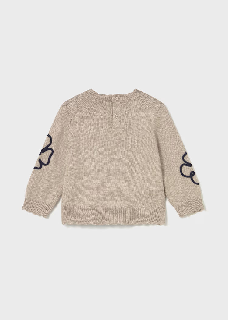 Maglione beige per neonata con fiori blu Mayoral