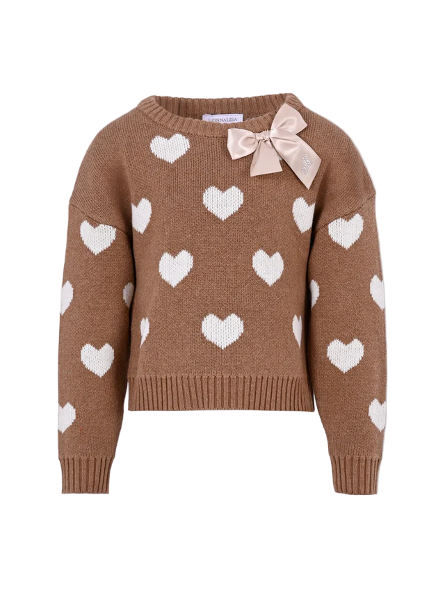 Maglione marrone con cuori all over