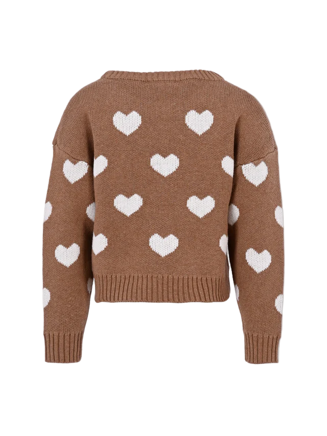 Maglione marrone con cuori all over