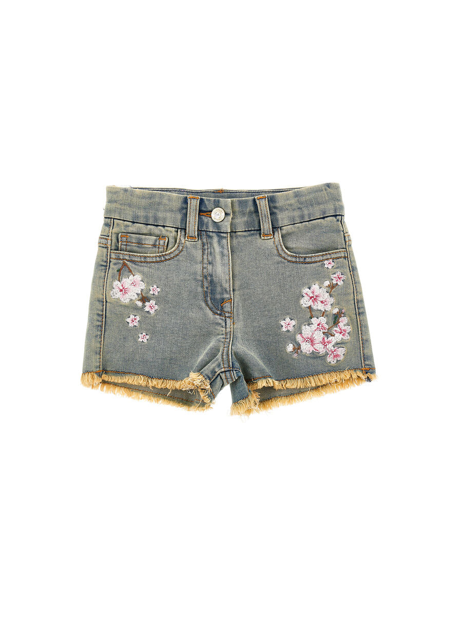 Shorts jeans ricamatI fiori pesco