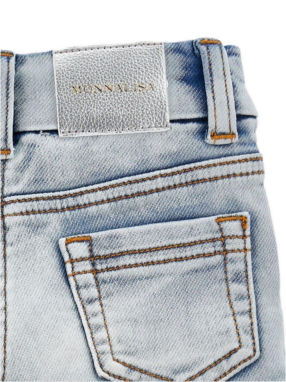 Shorts per bambina Monnalisa in denim con dettagli in pizzo