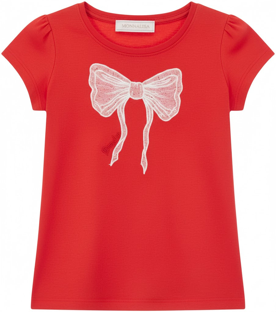 T-shirt Con Fiocco ricamato Monnalisa