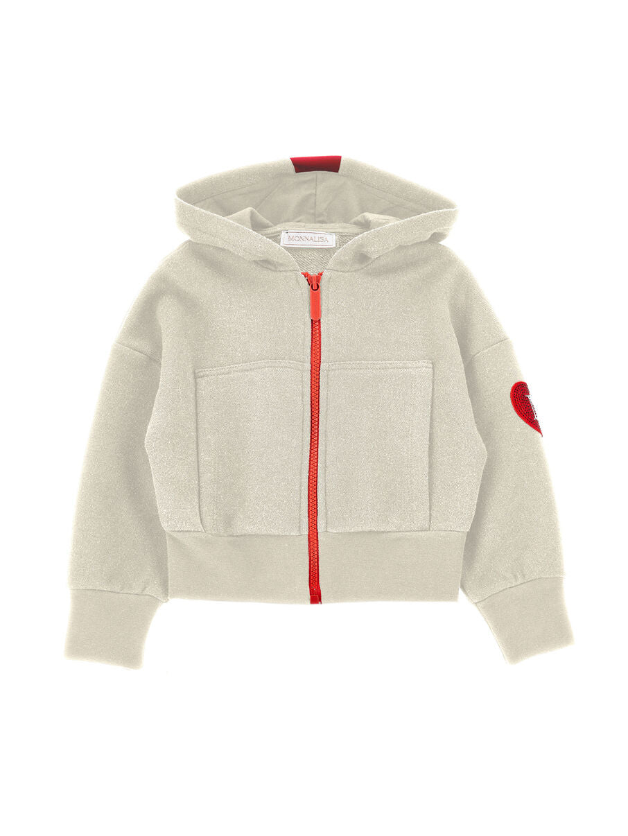 Felpa aperta in cotone con cappuccio