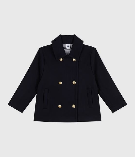 CABAN BAMBINA IN PANNO DI LANA TINTA UNITA