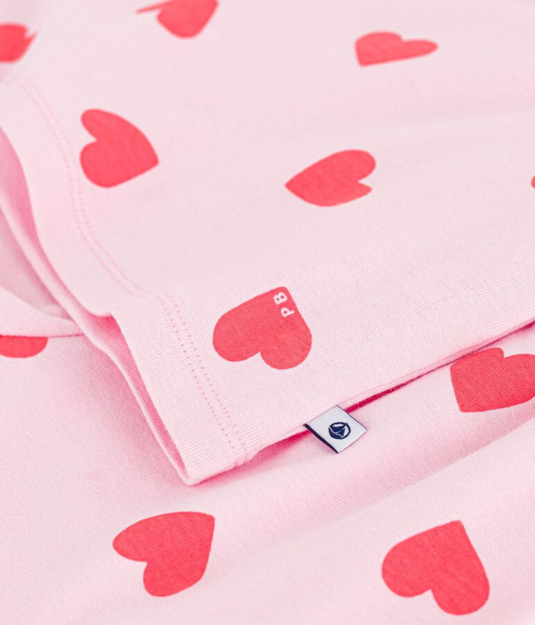 Girl's short cotton pajamas with heart print