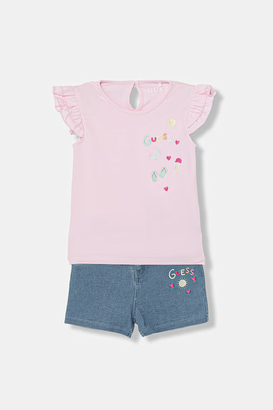 Completo casual rosa Guess in cotone con logo e motivo estivo