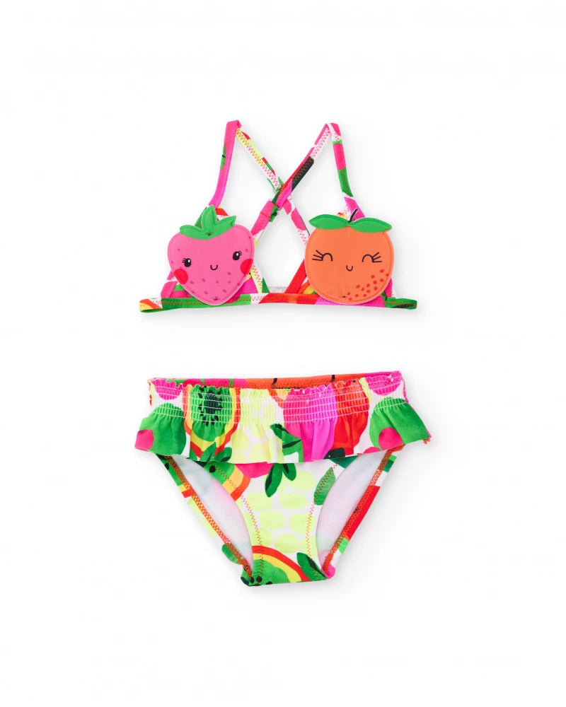 Bikini da bambina in maglia con frutti imbottiti