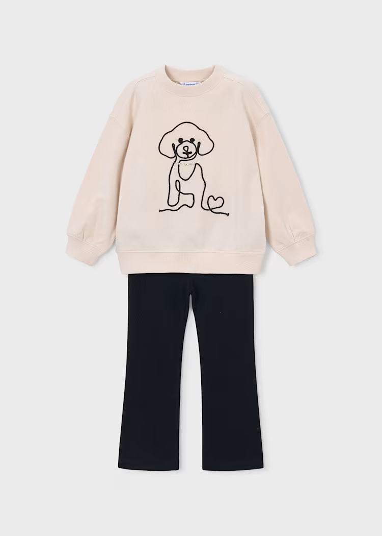 Completo leggings a zampa e felpa con cane bambina Mayoral