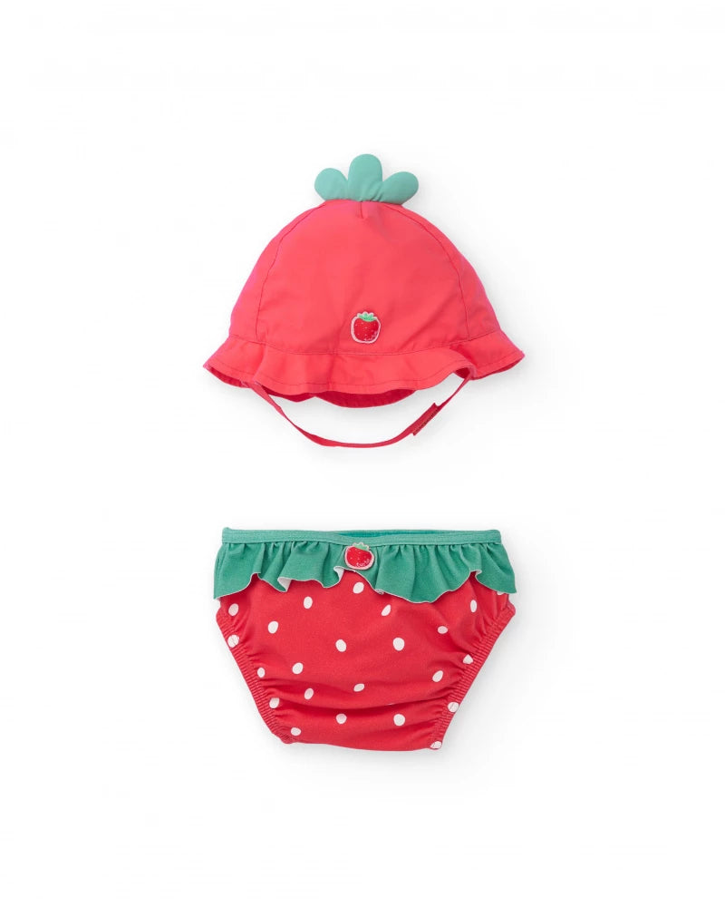 Costume da bagno neonato in tessuto con motivo fragola
