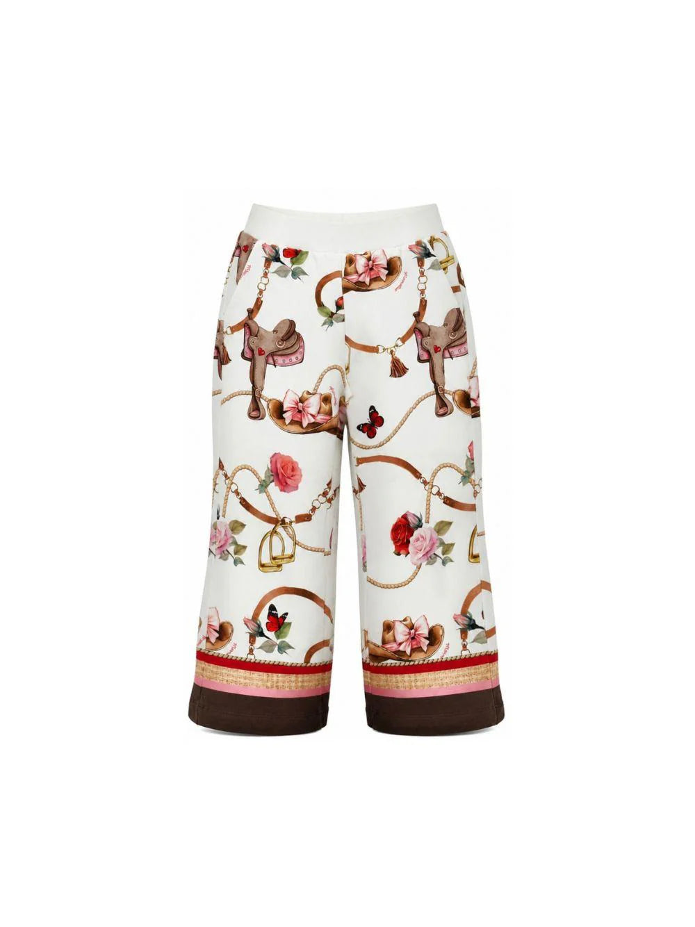 Pantaloni per bambina Monnalisa bianco con stampa grafica