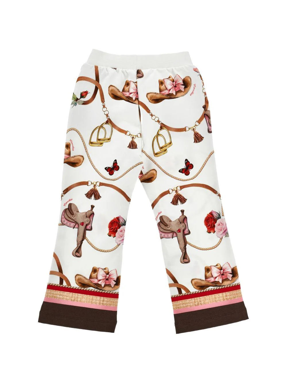 Pantaloni per bambina Monnalisa bianco con stampa grafica