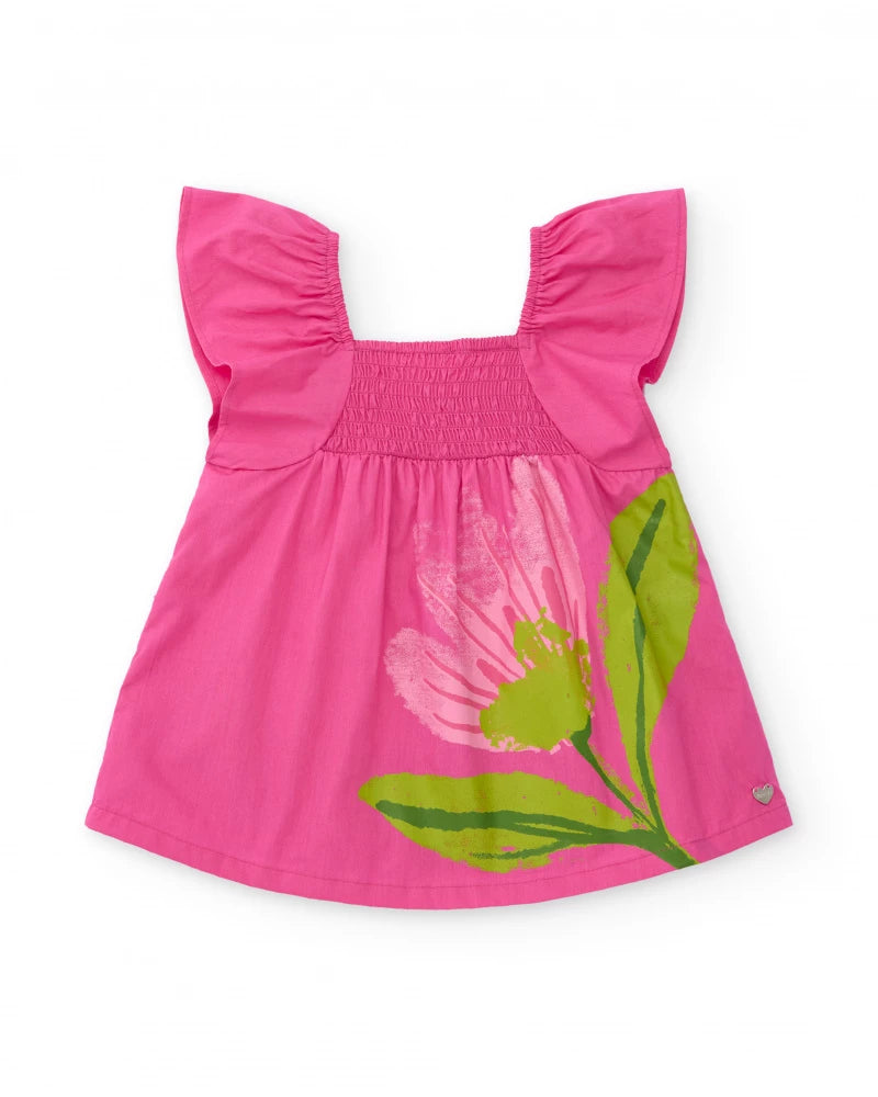 Vestito da bambina in tessuto piano con corpetto arricciato