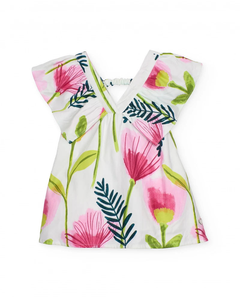 Vestito da bambina in tessuto piano con scollo incrociato