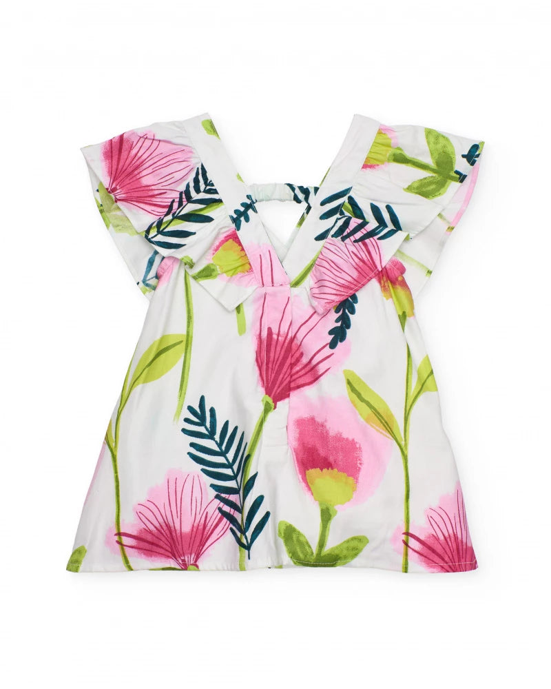 Vestito da bambina in tessuto piano con scollo incrociato