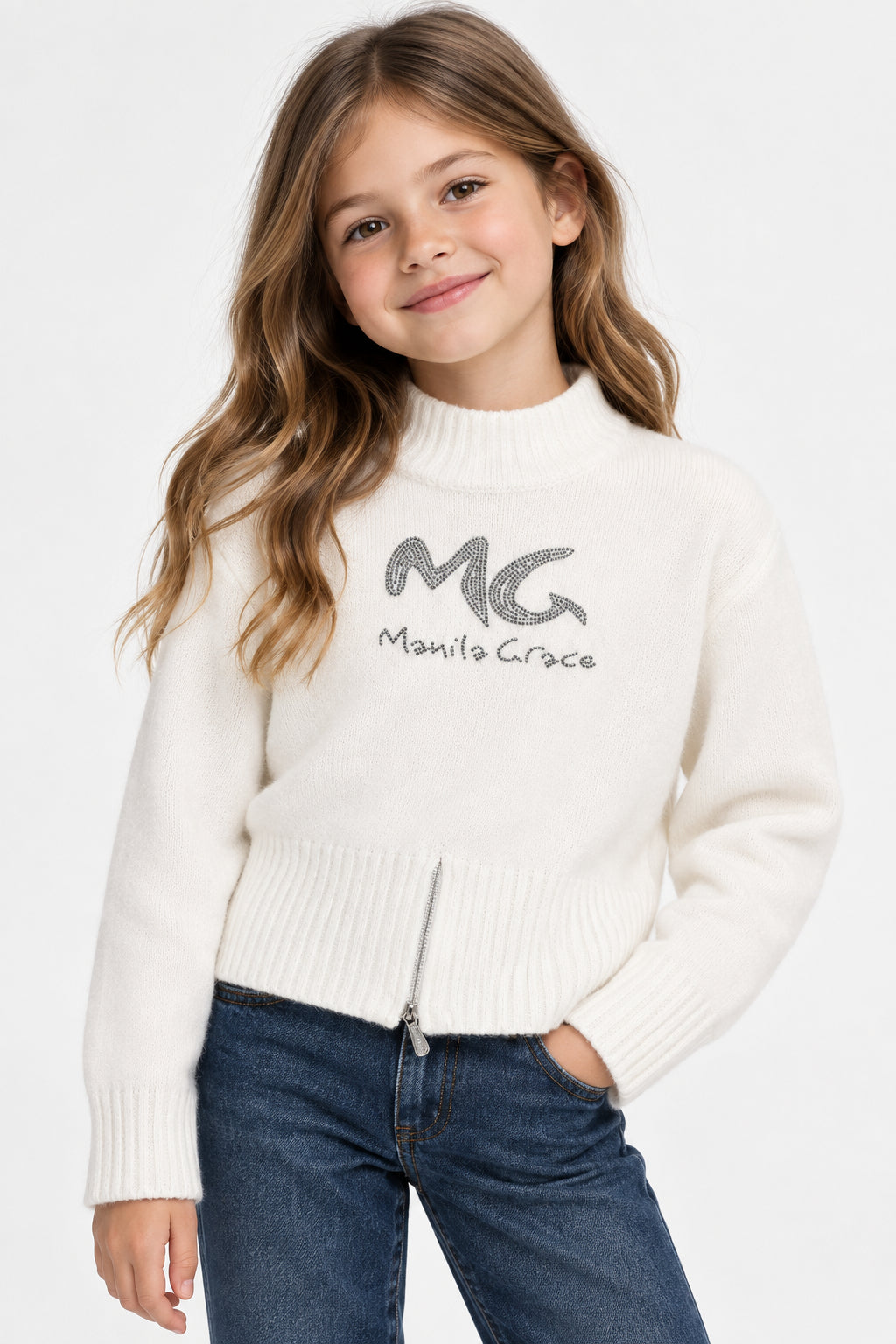 Maglia Manila Grace bianco latte con zip sul fondo
