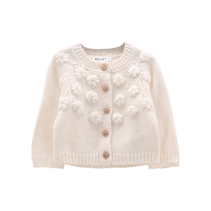 Cardigan In Maglia Con Fiori Ricamati Avorio Melby