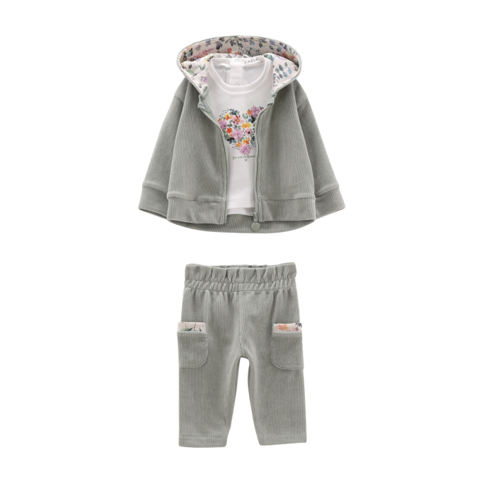 Completo 3 Pezzi Ciniglia A Coste Salvia-milk Melby