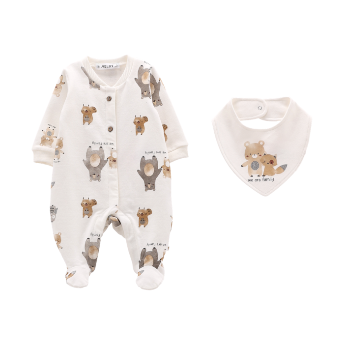 Tutina in Felpa con Animaletti e Bavaglia