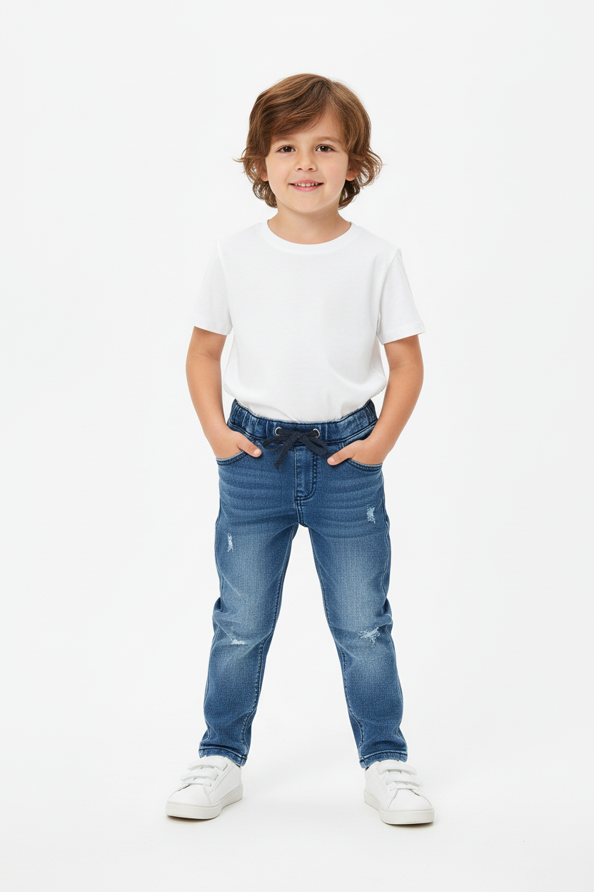 Pantalone in felpa denim con coulisse per bambino