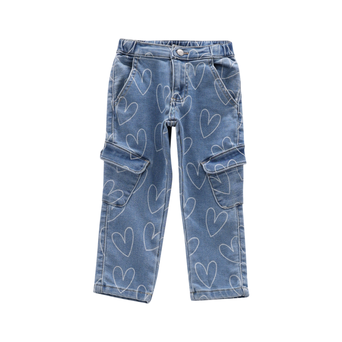 Pantaloni Cargo Effetto Denim Con Cuori Melby