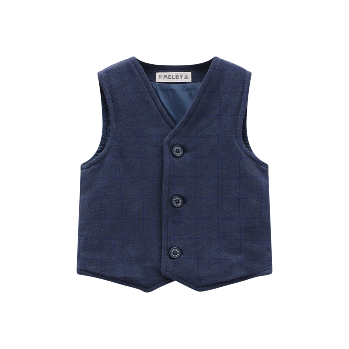Completo 3 Pezzi Bimbo Felpa A Quadri Blu Navy Melby