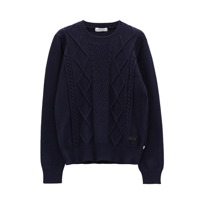 Maglione Tricot Trecce E Rombi Blu Navy Melby