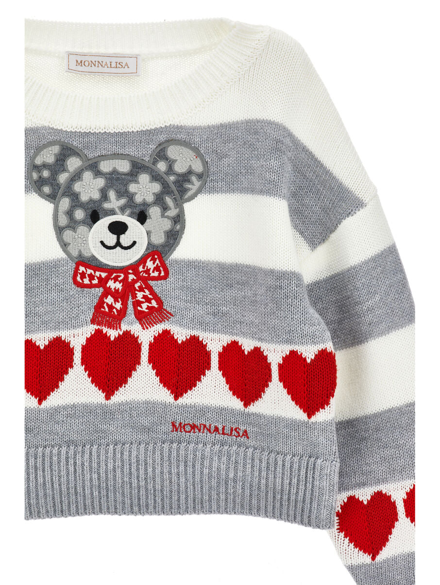 Maglione grigio per bambina con orsetto Monnalisa