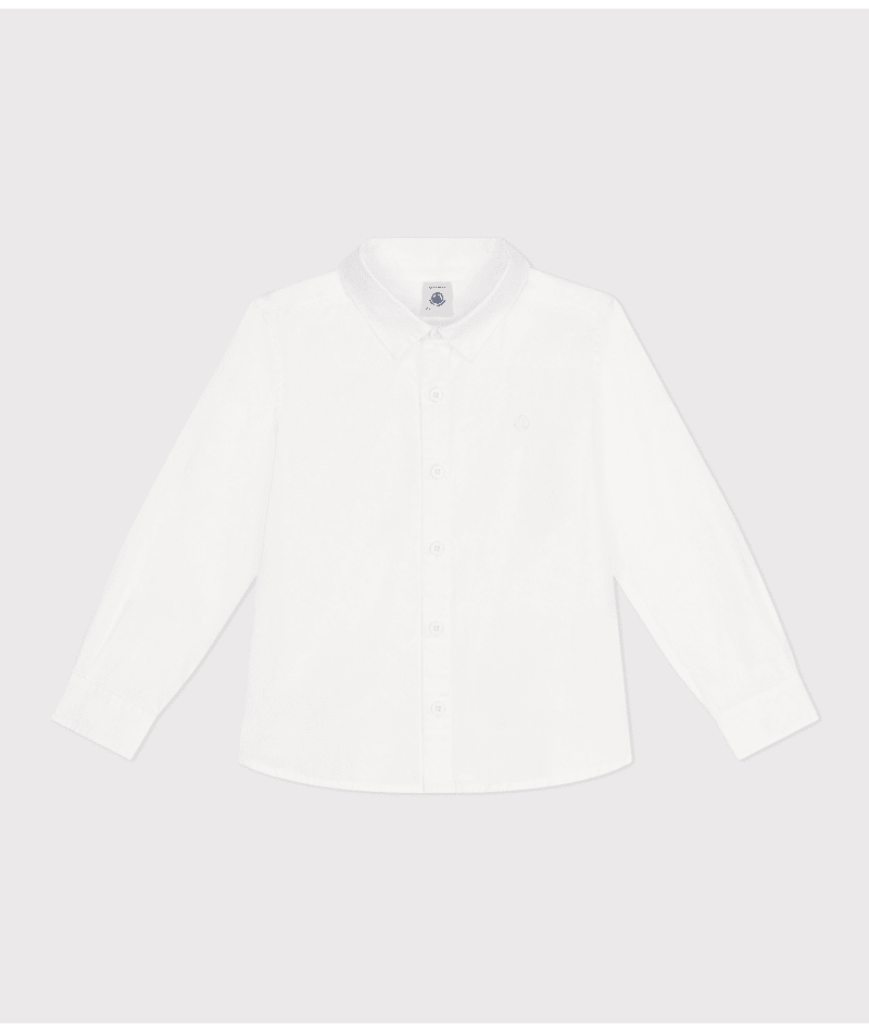 Camicia bambino a maniche lunghe in cotone tinta unita
