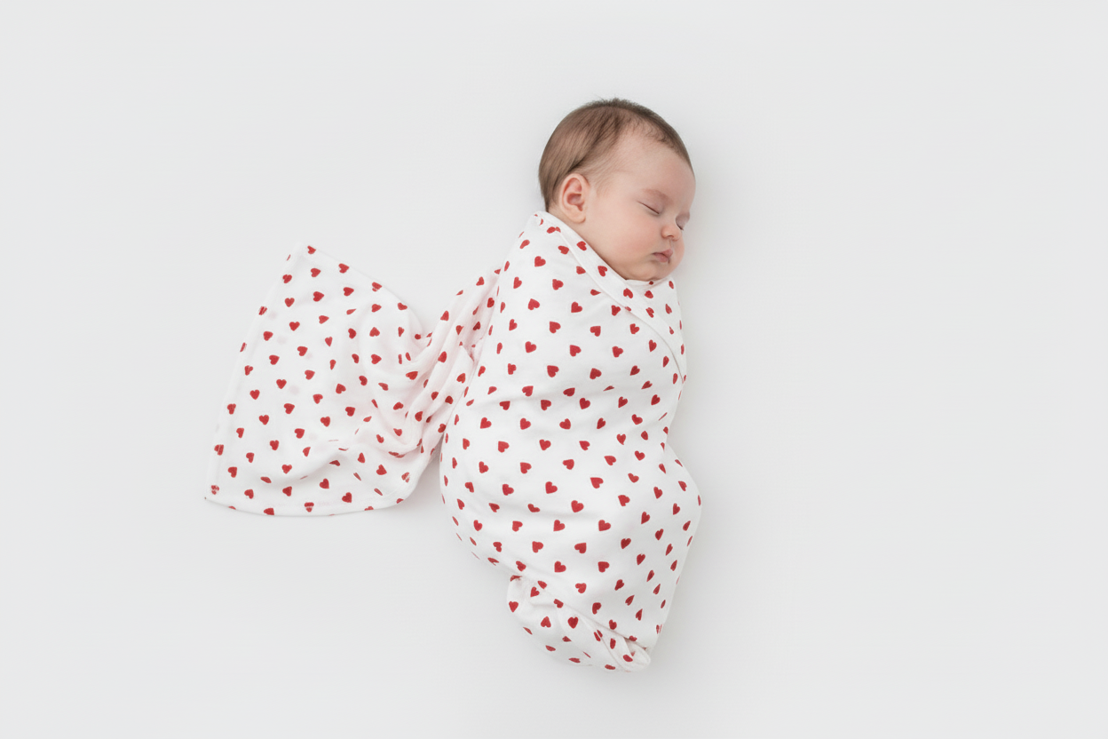 Fascia in cotone con stampa a cuori rossi neonato