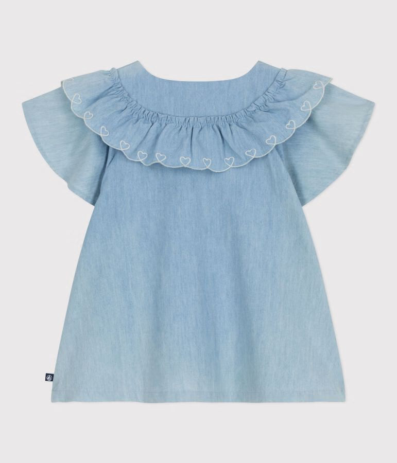 Blusa a maniche corte in cotone tinta unita bambina