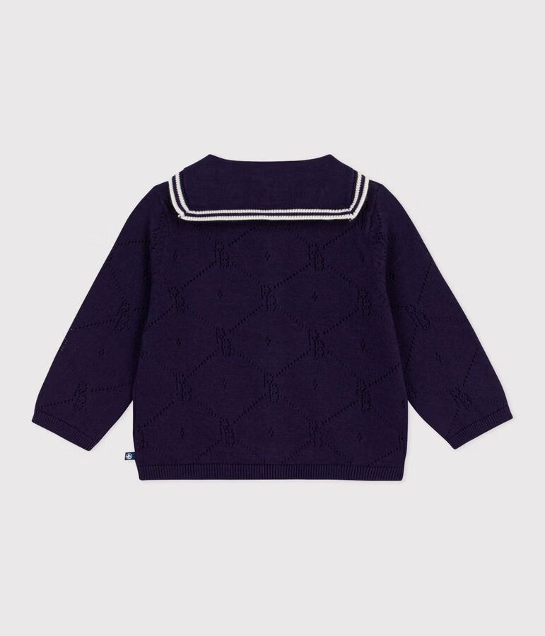 Cardigan con colletto alla marinara in cotone traforato neonato