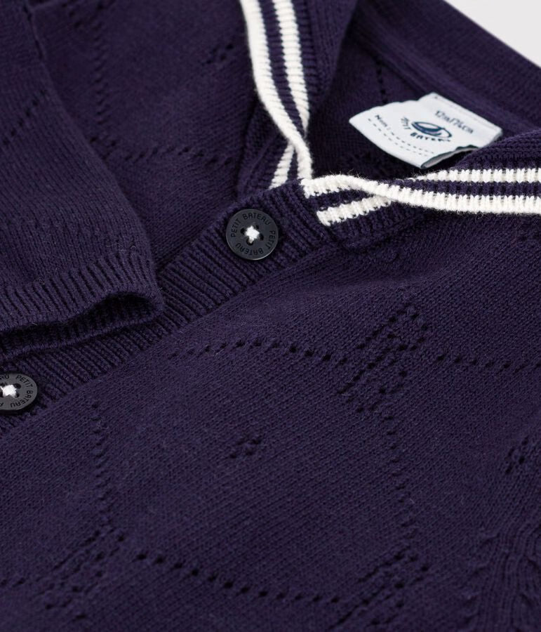 Cardigan con colletto alla marinara in cotone traforato neonato