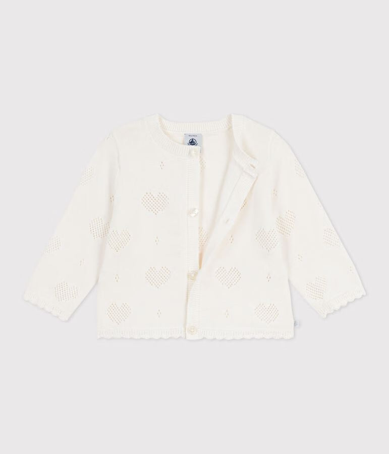 Infant girls' cotton cardigan with heart pattern