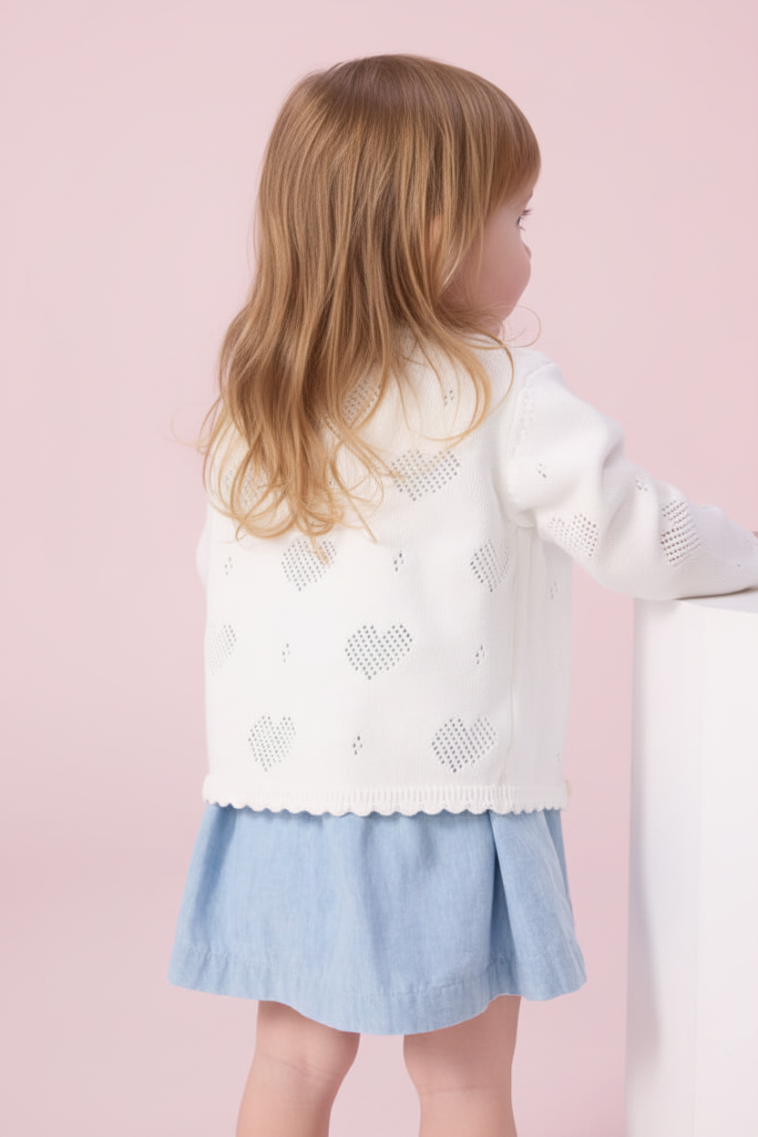 Cardigan in cotone con motivo a cuori neonata