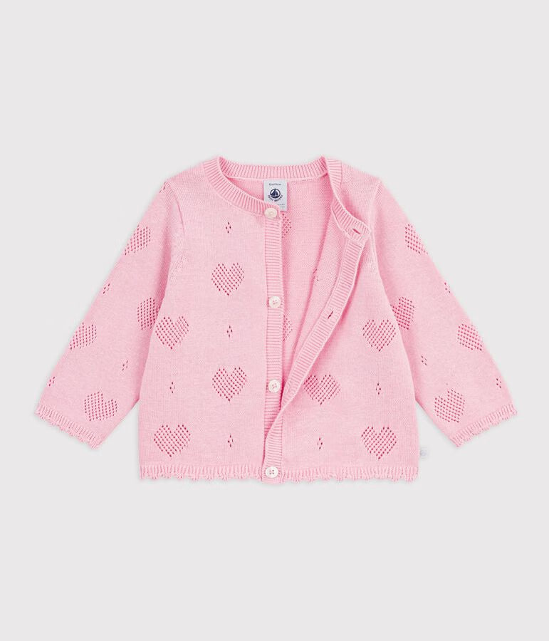 Cardigan in cotone con motivo a cuori neonata