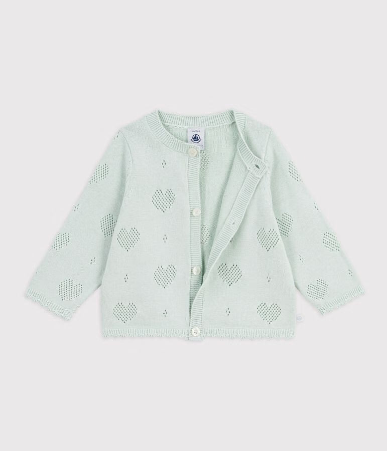 Cardigan in cotone con motivo a cuori neonata