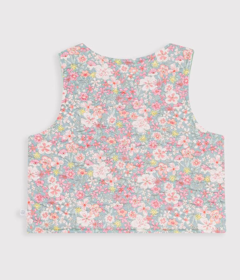 Sleeveless cotton cardigan with floral print for baby girls