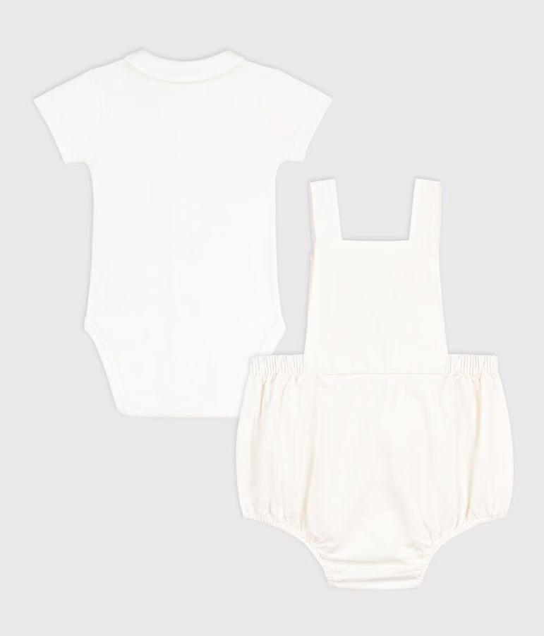 Set 2 pezzi in cotone/lino con dettaglio ricamato neonat