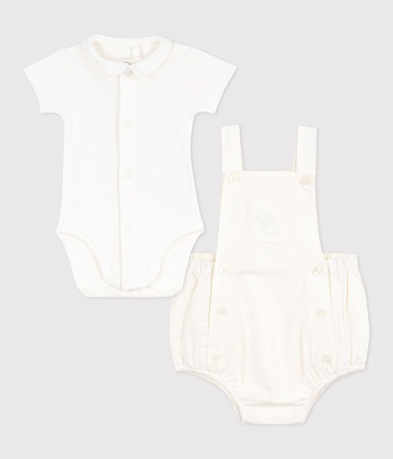 Set 2 pezzi in cotone/lino con dettaglio ricamato neonat