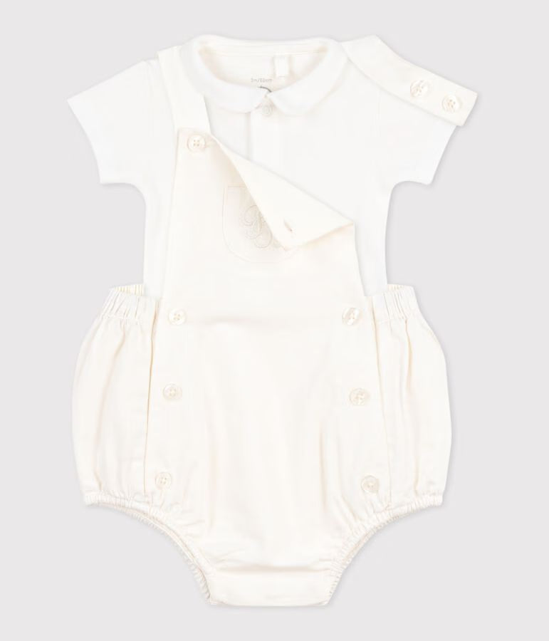Set 2 pezzi in cotone/lino con dettaglio ricamato neonat