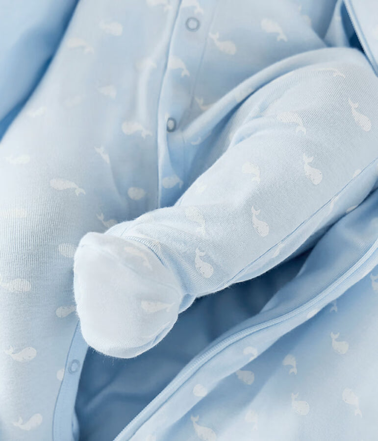 Pigiama neonato in cotone con colletto stampato con balena