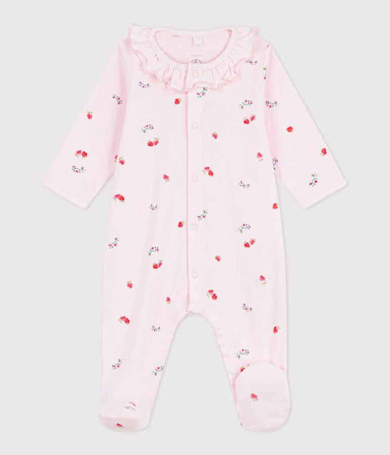 Pigiama in cotone con colletto a fiori neonato