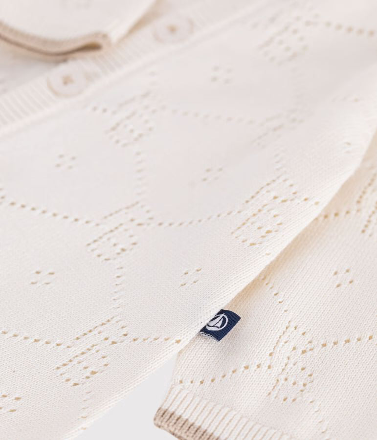 Long openwork knit cotton babygrow