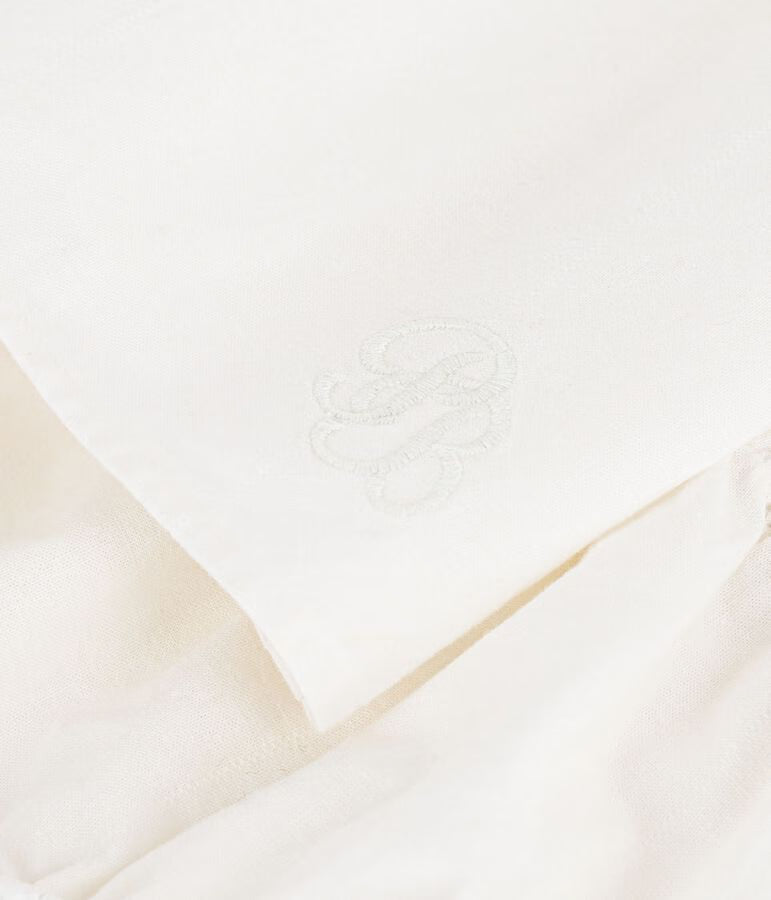 Baby cotton/linen blend dress with matching bloomer with decorative embroidery