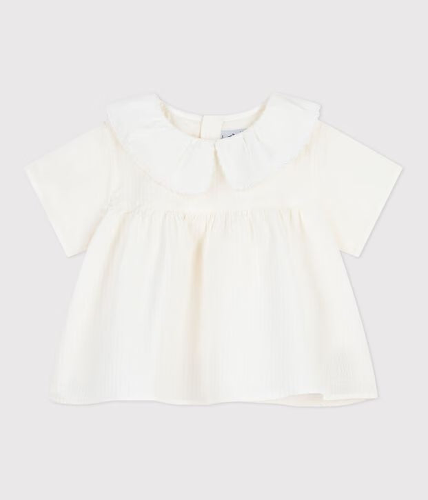 Blusa a maniche corte in popeline di cotone tinta unita neonata