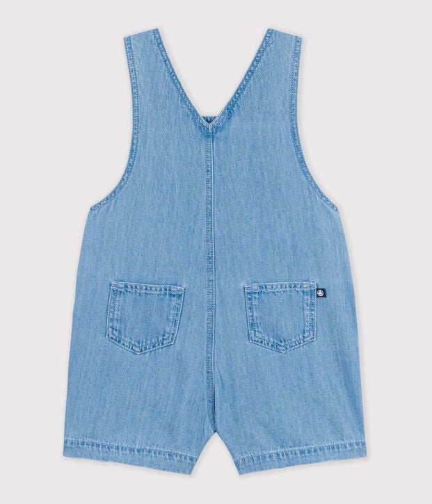 Salopette corta in denim leggero neonato